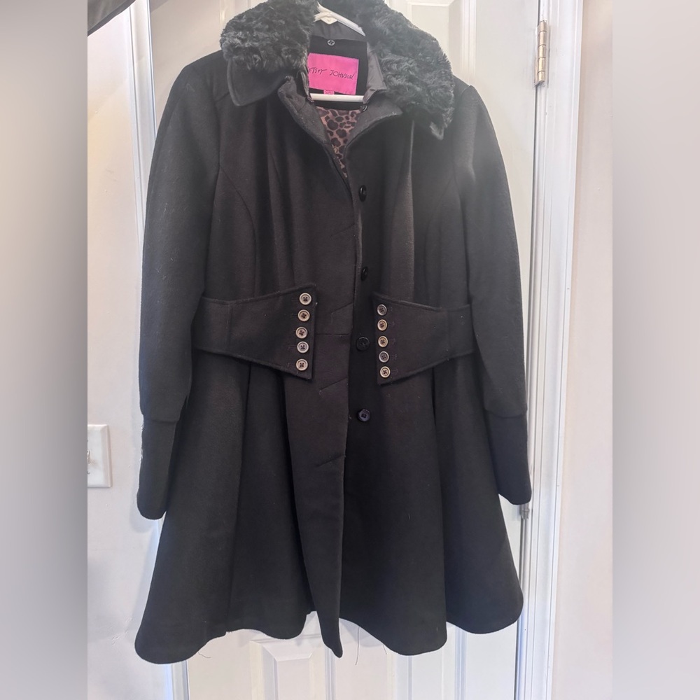 Betsey Johnson Black Pea Coat with Button Detail
